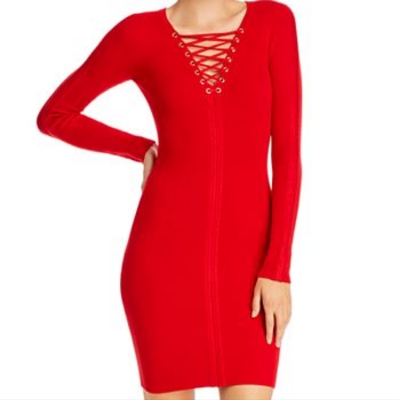 GUESS Selby Red Lace-Up Sweater Dress - Size XS - Picture 1 of 1